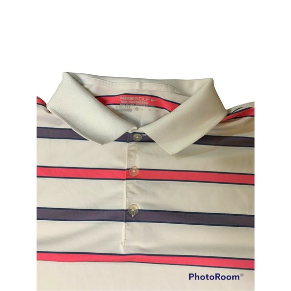 NIKE Golf Polo DRI FIT Sz xl Striped Blue Pink White Short Sleeve STRETCH Men - Picture 3 of 5